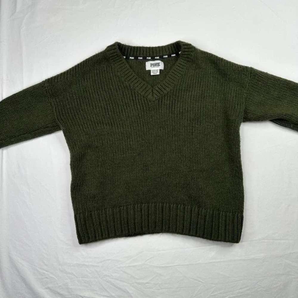 PINK Victoria's Secret Green Oversized Knit V‎ Neck Sweater Size XS